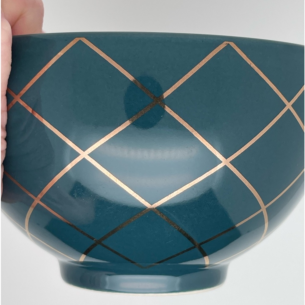 Ceramic Set of 3 Nesting Bowls, Design w/Gold Trim by Chic & Tonic Teal & Peachy - Picture 10 of 13